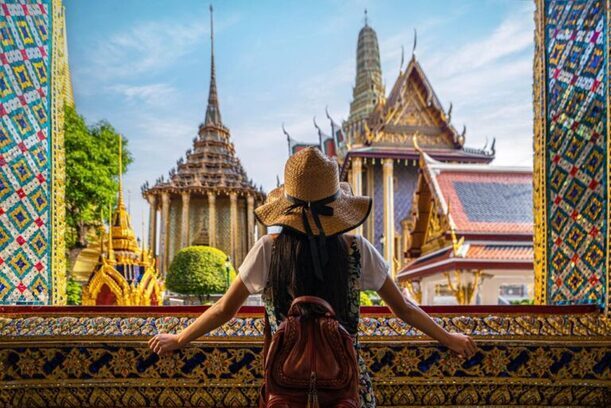 Wat Phra Kaew in Bangkok, Thailand, featuring its ornate golden temple and intricate architecture inside the Grand Palace complex